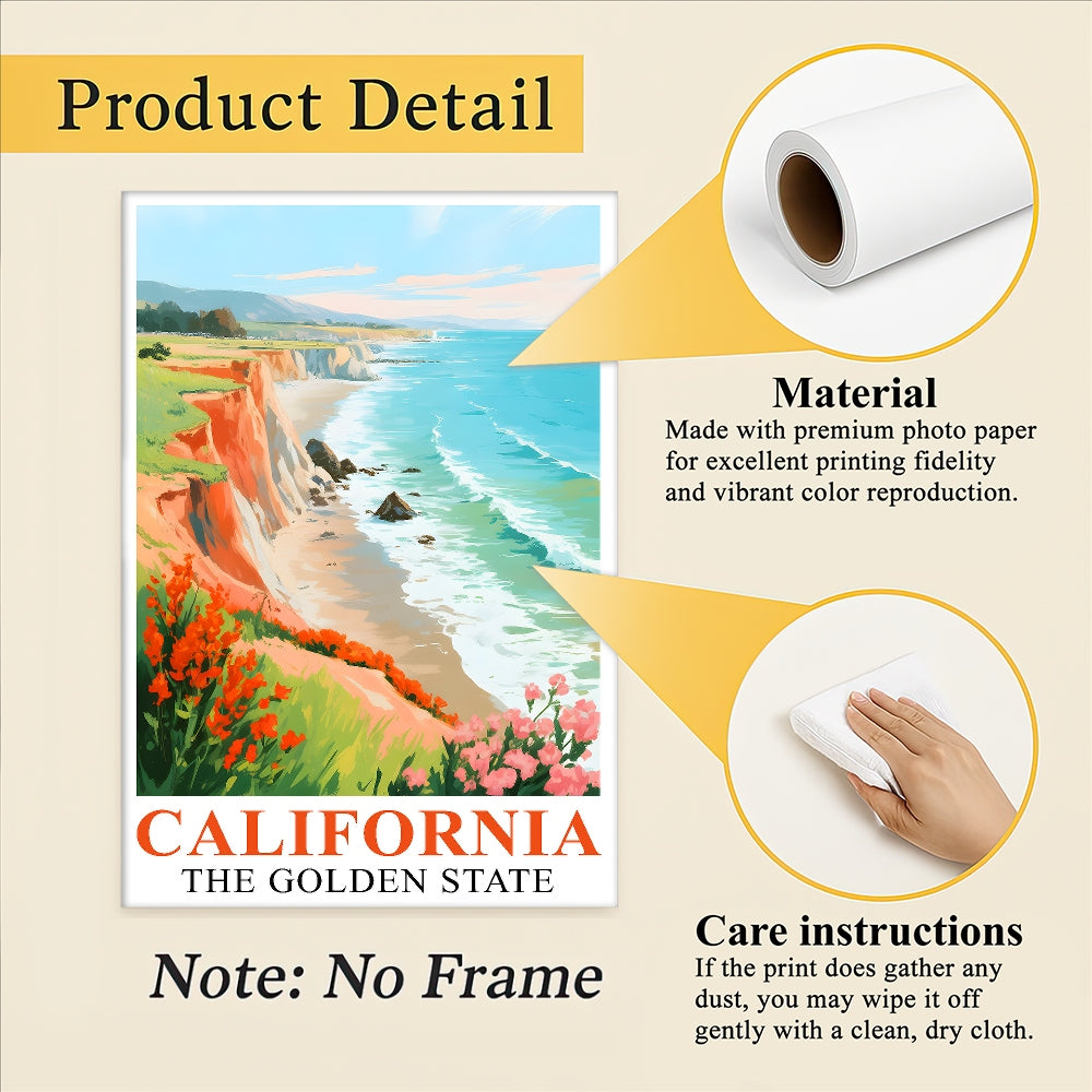 California Travel Print Poster Golden State Pacific Coast Souvenir Wall Art Landscape Painting Picture For Home Room Living Room Office Bedroom Decor Unframed | teecentury
