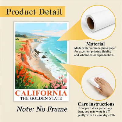 California Travel Print Poster Golden State Pacific Coast Souvenir Wall Art Landscape Painting Picture For Home Room Living Room Office Bedroom Decor Unframed | teecentury