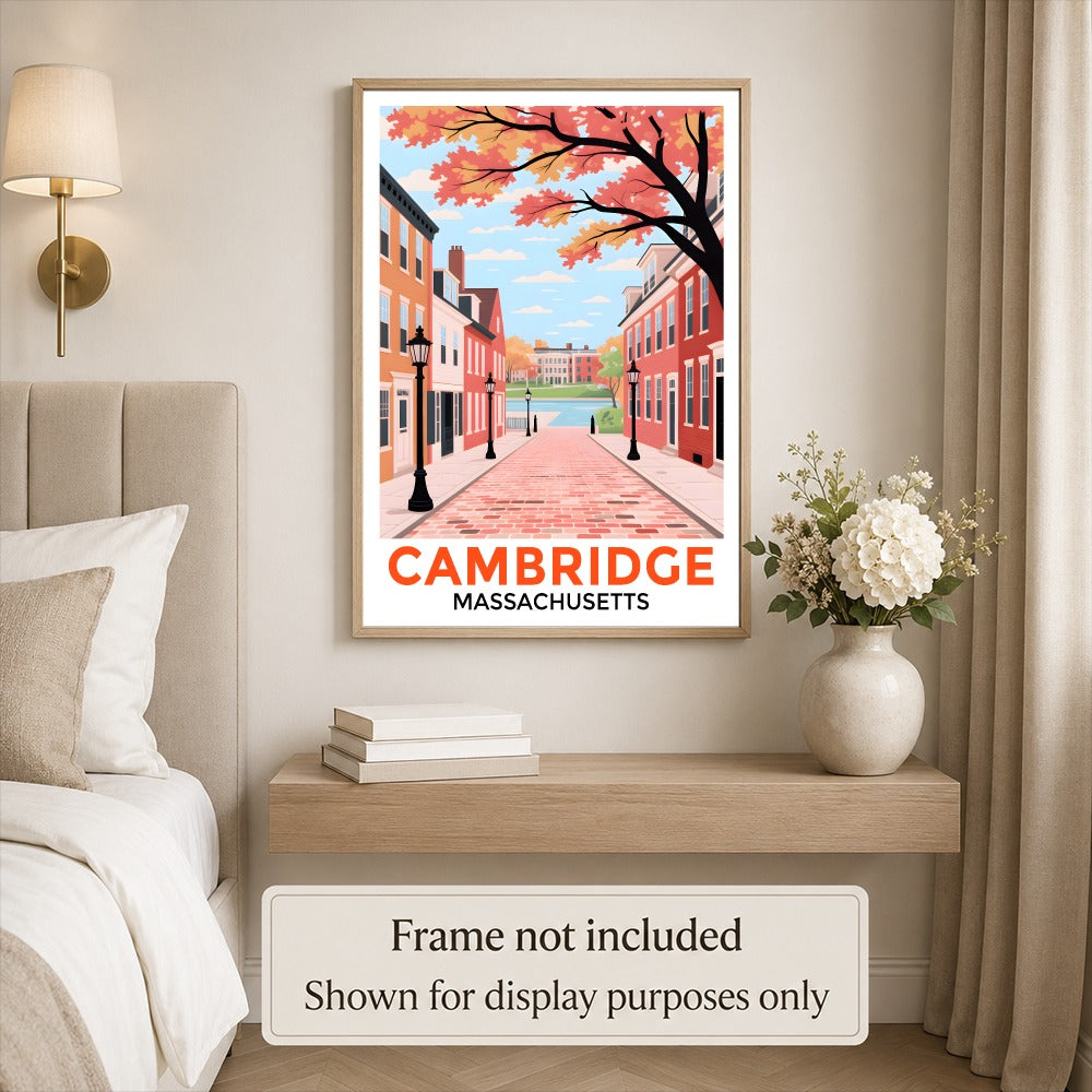 Cambridge Massachusetts Retro Travel Poster Fall Street Scene Hometown Souvenir Wall Art Landscape Print Painting Ideal For Home Office Living Room Decor Unframed | teecentury