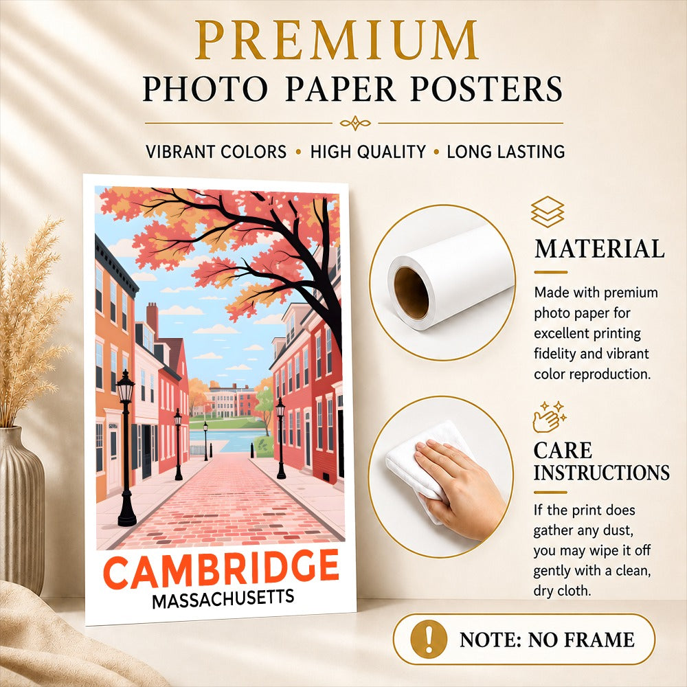 Cambridge Massachusetts Retro Travel Poster Fall Street Scene Hometown Souvenir Wall Art Landscape Print Painting Ideal For Home Office Living Room Decor Unframed | teecentury