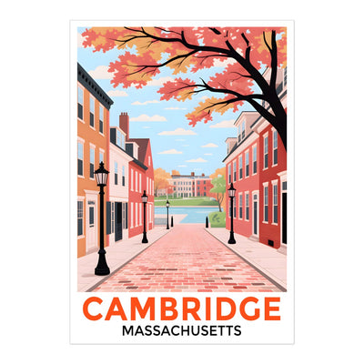 Cambridge Massachusetts Retro Travel Poster Fall Street Scene Hometown Souvenir Wall Art Landscape Print Painting Ideal For Home Office Living Room Decor Unframed | teecentury