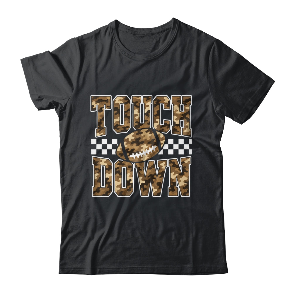 Camo Checkered Football Touchdown Game Day Fall Season Mom Shirt & Sweatshirt | teecentury