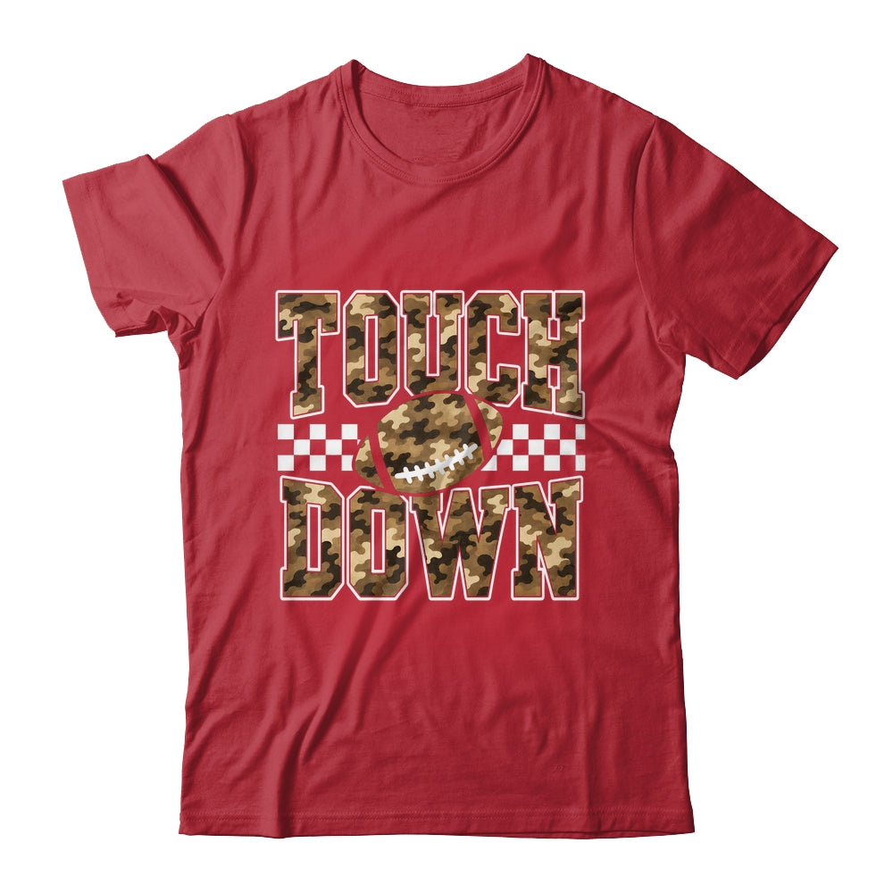 Camo Checkered Football Touchdown Game Day Fall Season Mom Shirt & Sweatshirt | teecentury