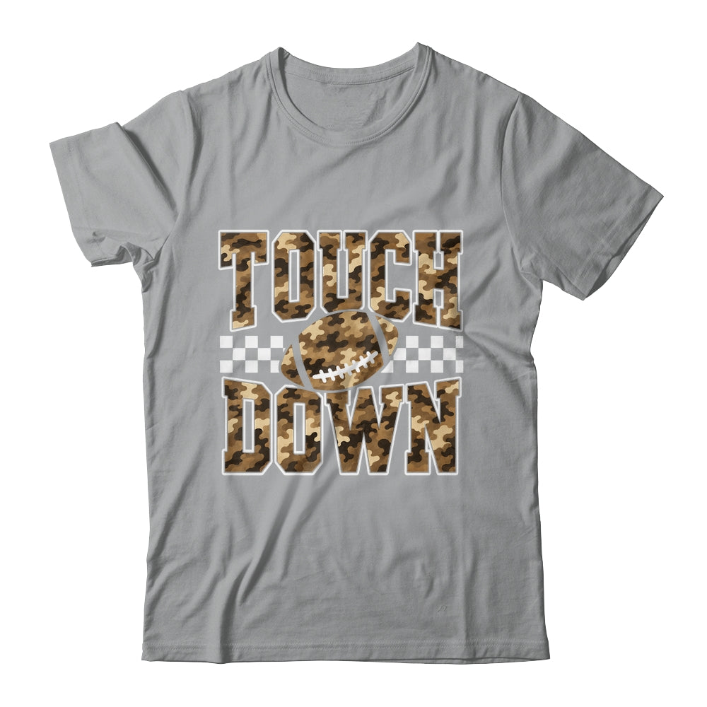 Camo Checkered Football Touchdown Game Day Fall Season Mom Shirt & Sweatshirt | teecentury