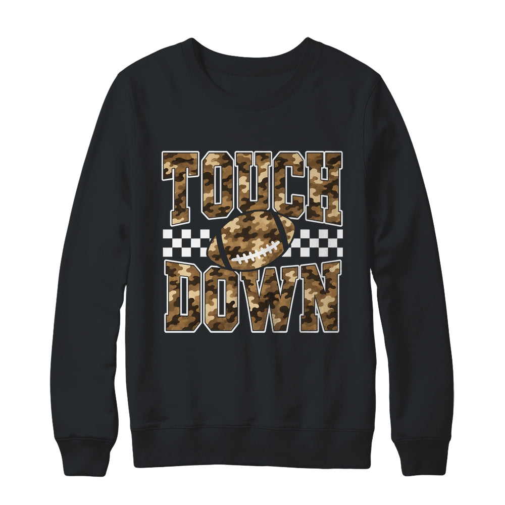 Camo Checkered Football Touchdown Game Day Fall Season Mom Shirt & Sweatshirt | teecentury