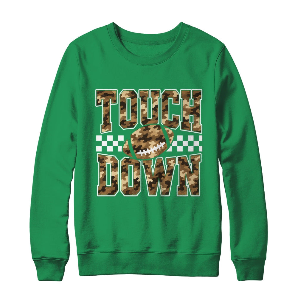 Camo Checkered Football Touchdown Game Day Fall Season Mom Shirt & Sweatshirt | teecentury