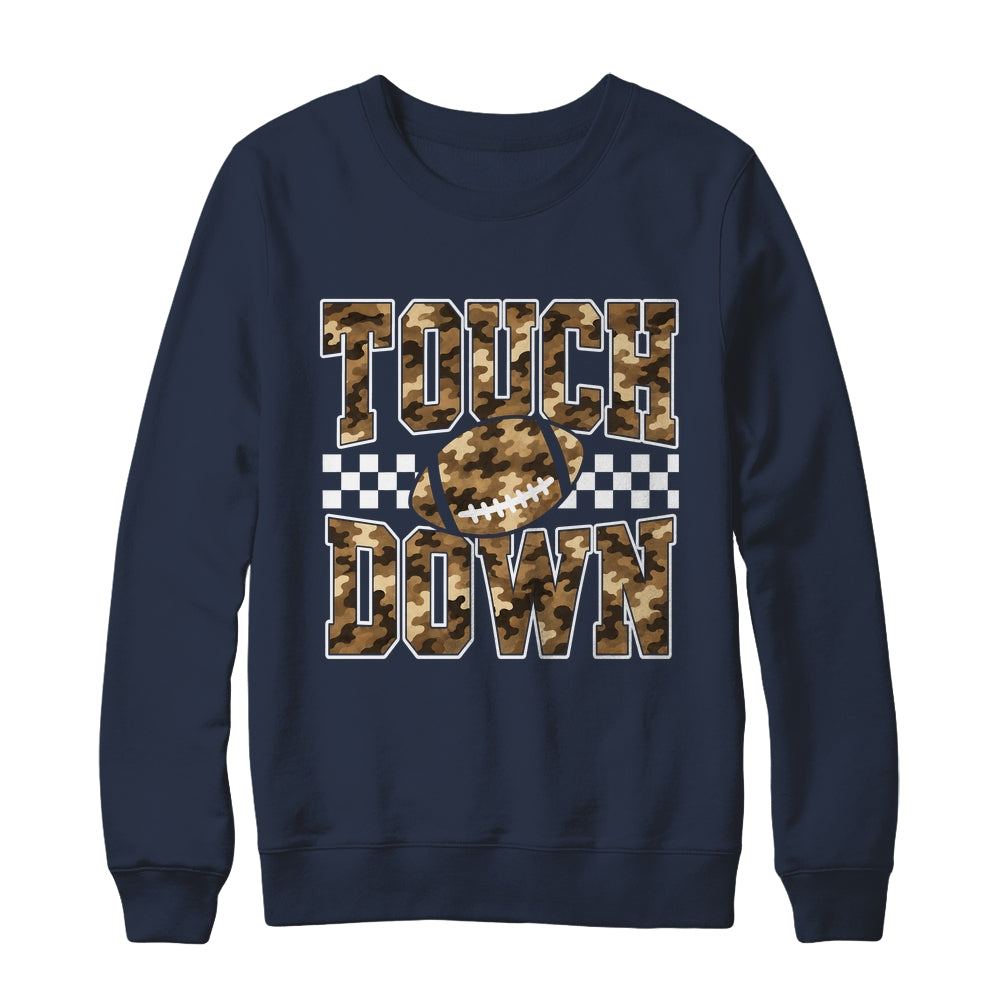 Camo Checkered Football Touchdown Game Day Fall Season Mom Shirt & Sweatshirt | teecentury