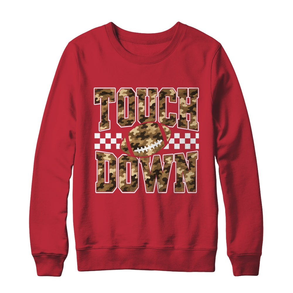 Camo Checkered Football Touchdown Game Day Fall Season Mom Shirt & Sweatshirt | teecentury