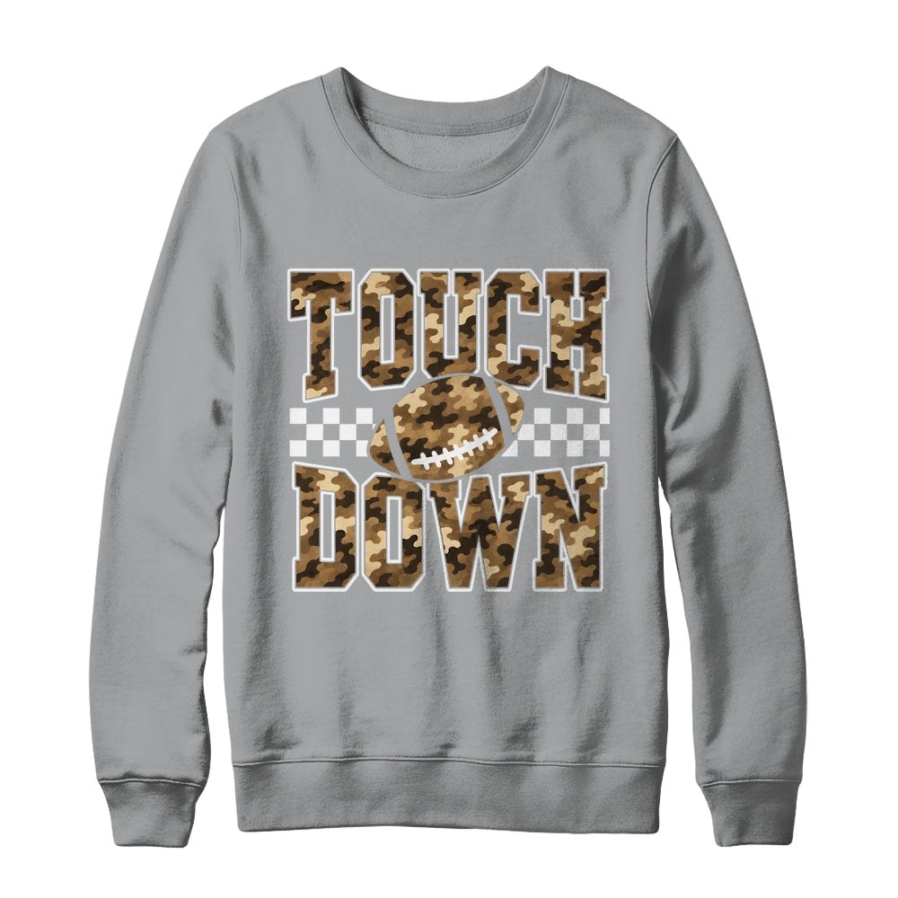 Camo Checkered Football Touchdown Game Day Fall Season Mom Shirt & Sweatshirt | teecentury