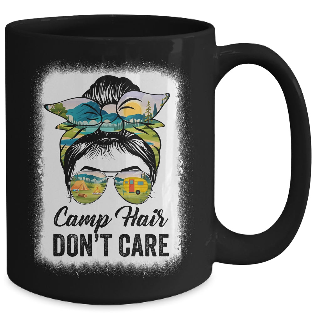 Camp Hair Don't Care Camper Camping Messy Bun Hair Womens Mug | teecentury