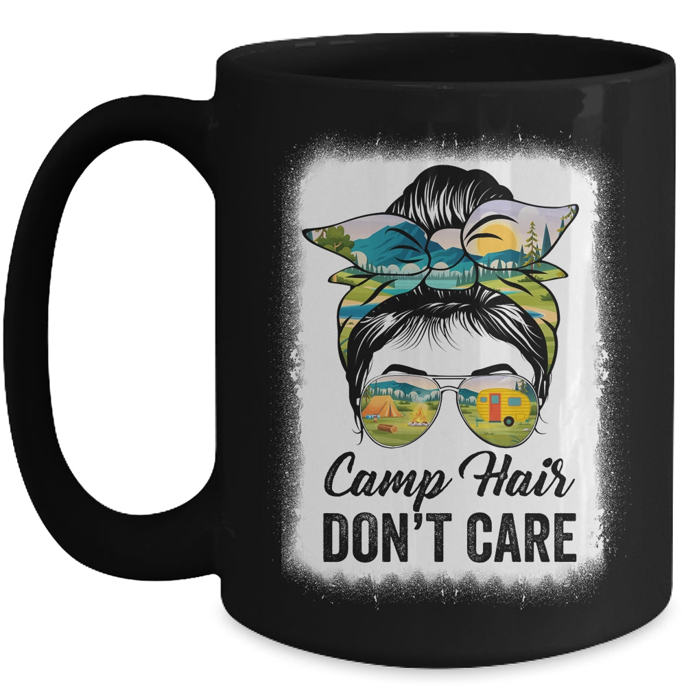 Camp Hair Don't Care Camper Camping Messy Bun Hair Womens Mug | teecentury