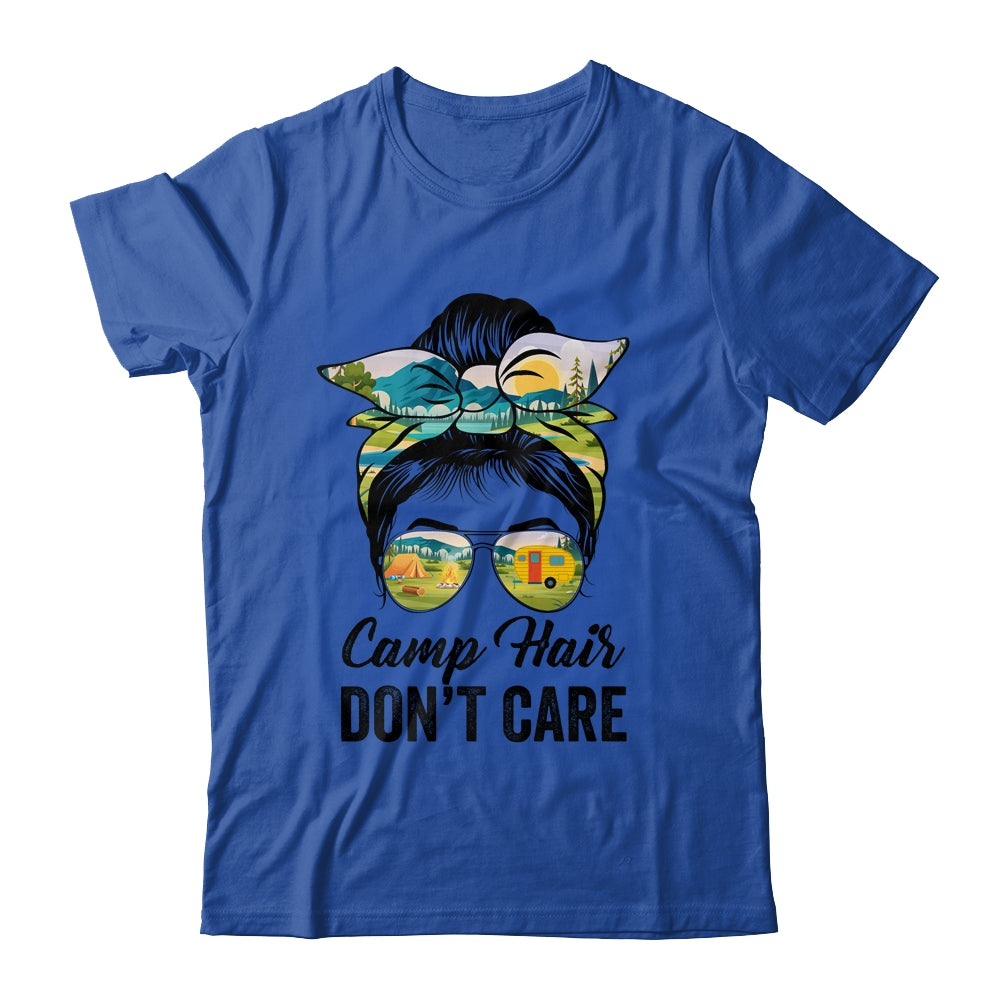 Camp Hair Don't Care Messy Bun Hair Camping Life Lovers Shirt & Tank Top | teecentury