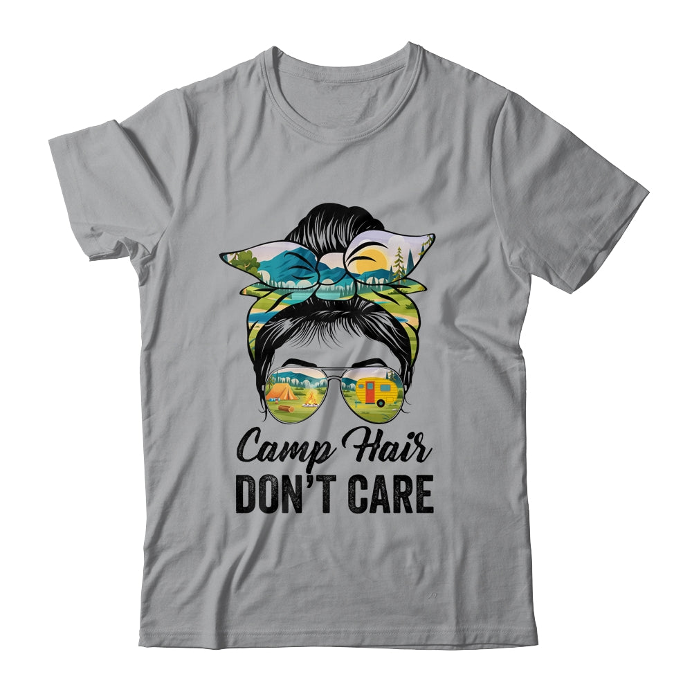 Camp Hair Don't Care Messy Bun Hair Camping Life Lovers Shirt & Tank Top | teecentury