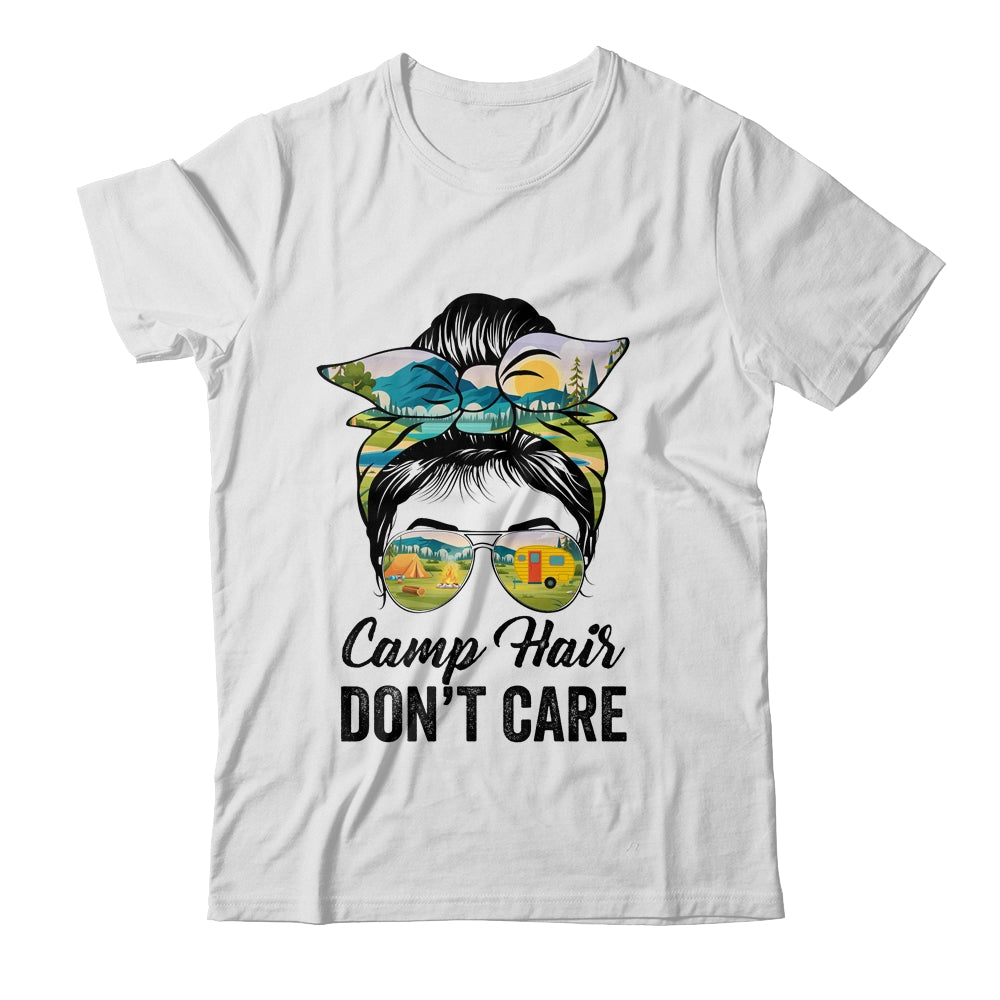 Camp Hair Don't Care Messy Bun Hair Camping Life Lovers Shirt & Tank Top | teecentury