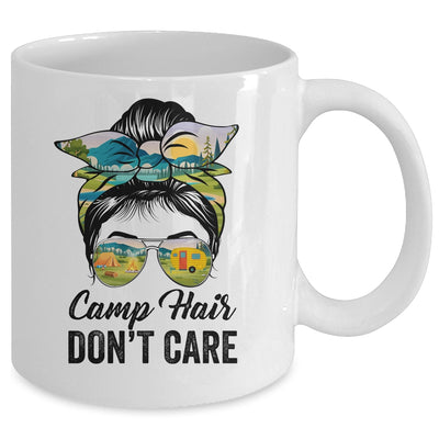 Camp Hair Don't Care Messy Bun Hair Camping Life Lovers Mug | teecentury
