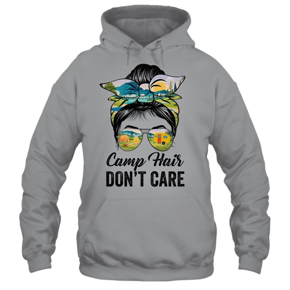 Camp Hair Don't Care Messy Bun Hair Camping Life Lovers Shirt & Tank Top | teecentury