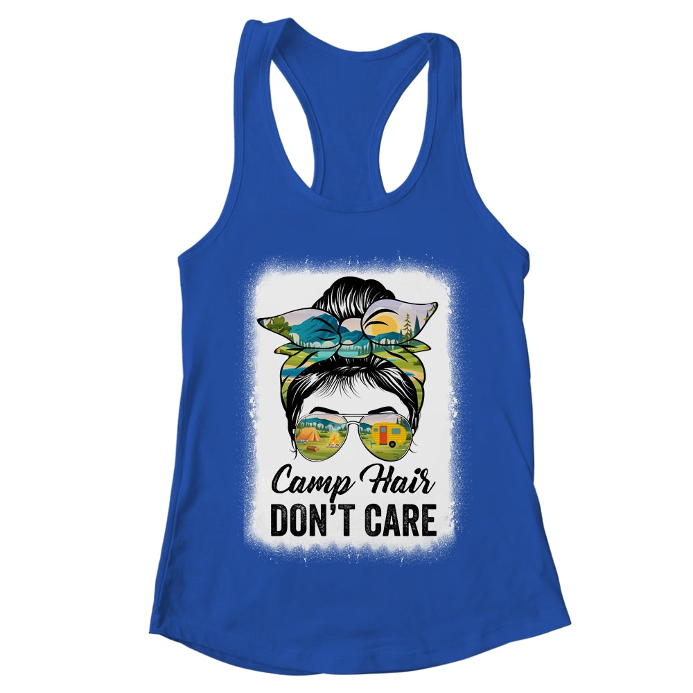 Camp Hair Don't Care Womens Camper Camping Messy Bun Hair Shirt & Tank Top | teecentury