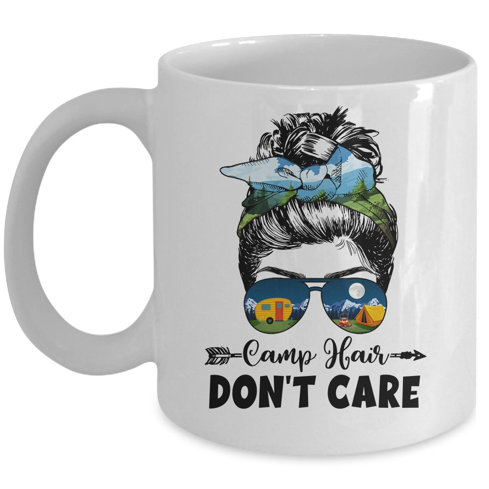 Camp Hair Dont Care Womens Camper Camping Messy Bun Hair Mug | teecentury