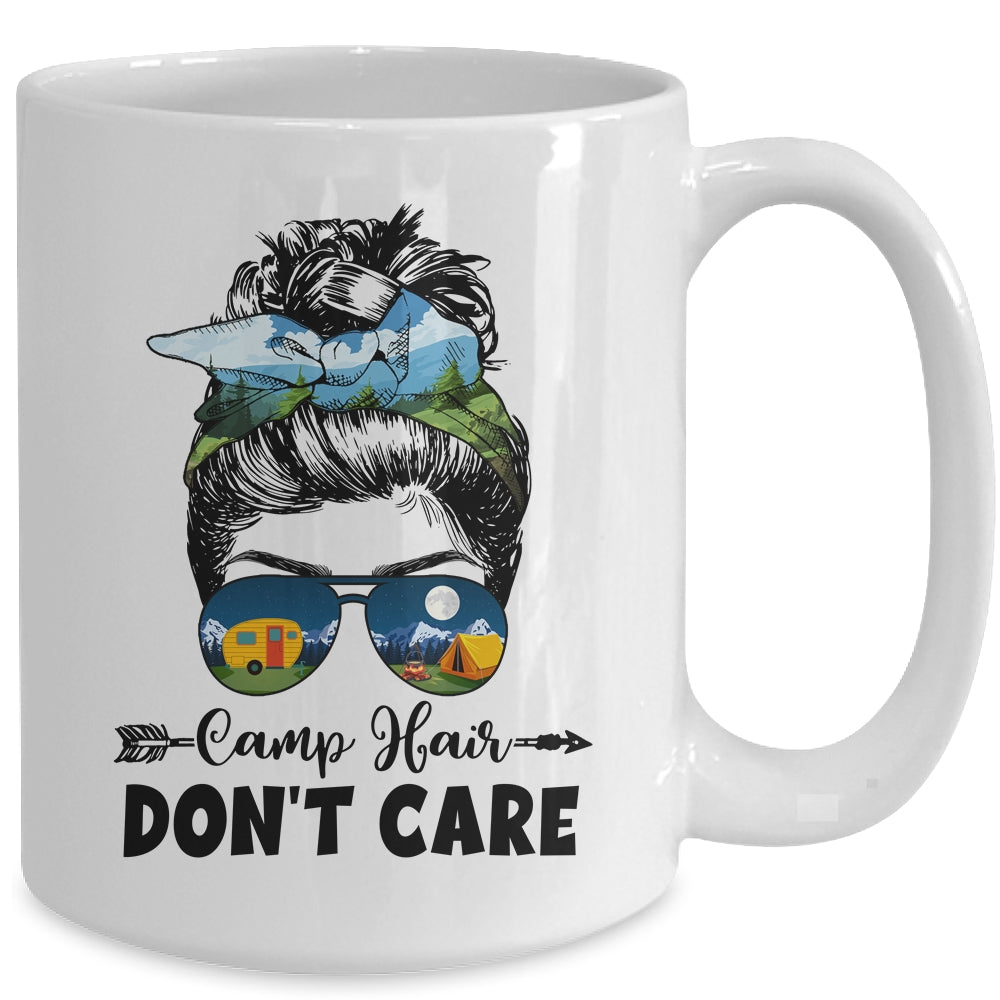 Camp Hair Dont Care Womens Camper Camping Messy Bun Hair Mug | teecentury
