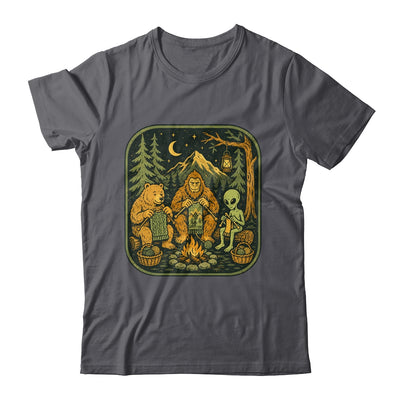 Campfire Knitting Friends Camping Retro Bigfoot Alien Bear Shirt & Hoodie | teecentury