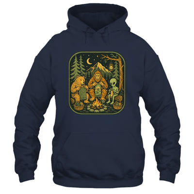 Campfire Knitting Friends Camping Retro Bigfoot Alien Bear Shirt & Hoodie | teecentury