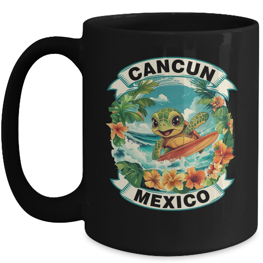 Cancun Mexico Cute Sea Turtle Surfing Summer Vacation Mug | teecentury