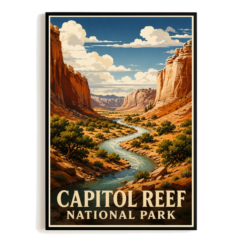 Capitol Reef National Park Southwest Travel Poster Vintage Utah Nature Road Trip Souvenir Landscape Wall Art Decor For Home Living Room Office Bedroom Print Unframed | teecentury