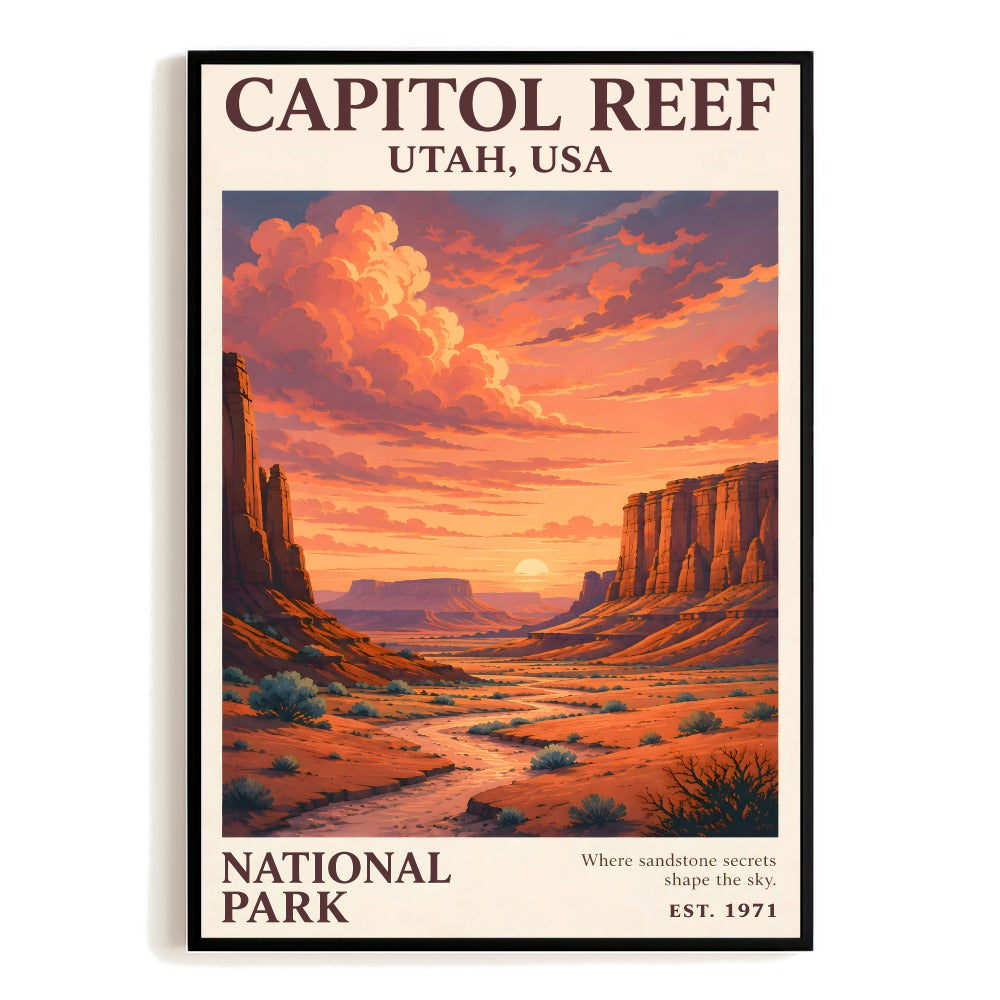 Capitol Reef National Park Utah Desert Travel Gift Poster Vintage Red Rock Canyon Landscape Wall Art Decor For Home Living Room Office Bedroom Souvenir Unframed | teecentury
