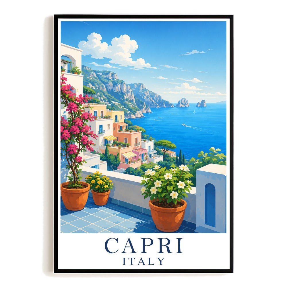 Capri Italy Travel Poster Coastal Gifts Landscape Wall Art Decor Vintage Style Print Painting Pictures City For Family Home Living Room Office Bedroom Kitchen Unframed | teecentury