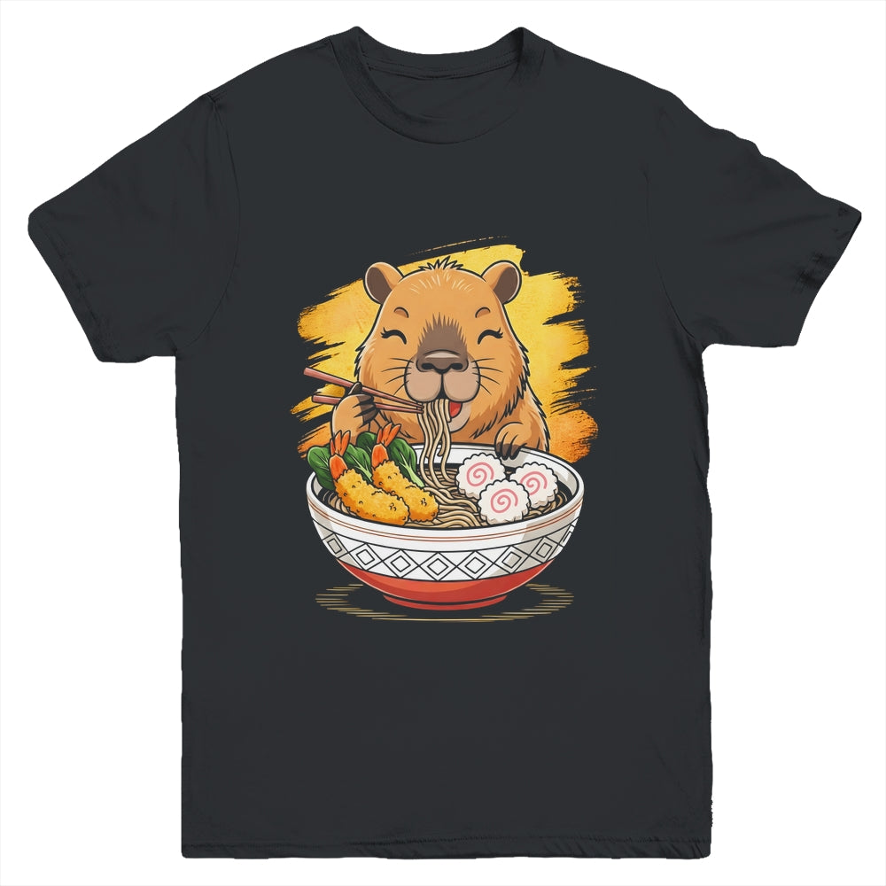 Capybara Eating Ramen Noodles Lover Funny Kawaii Animal Youth Shirt | teecentury