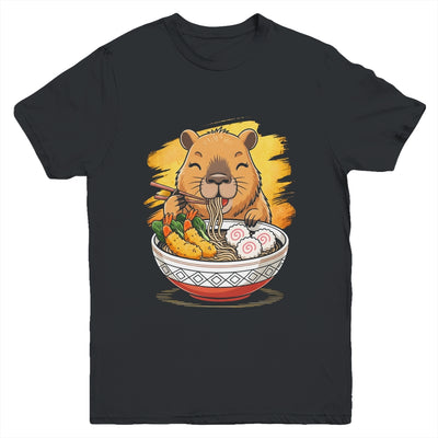 Capybara Eating Ramen Noodles Lover Funny Kawaii Animal Youth Shirt | teecentury