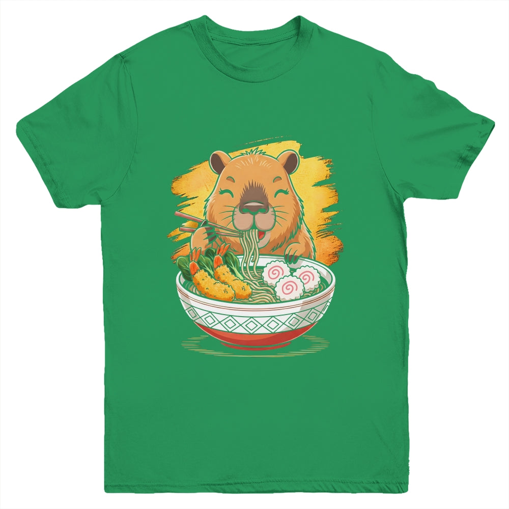Capybara Eating Ramen Noodles Lover Funny Kawaii Animal Youth Shirt | teecentury