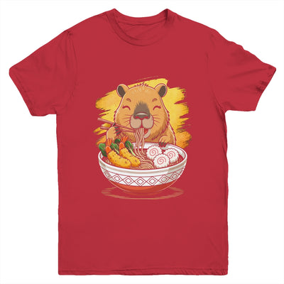 Capybara Eating Ramen Noodles Lover Funny Kawaii Animal Youth Shirt | teecentury