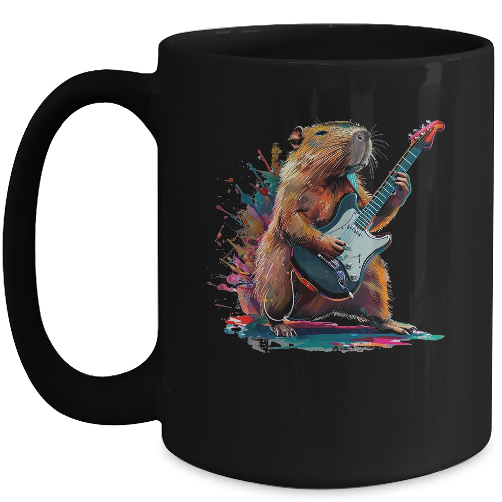 Capybara Playing Electric Guitar Funny Capybaras Lover Mug | teecentury