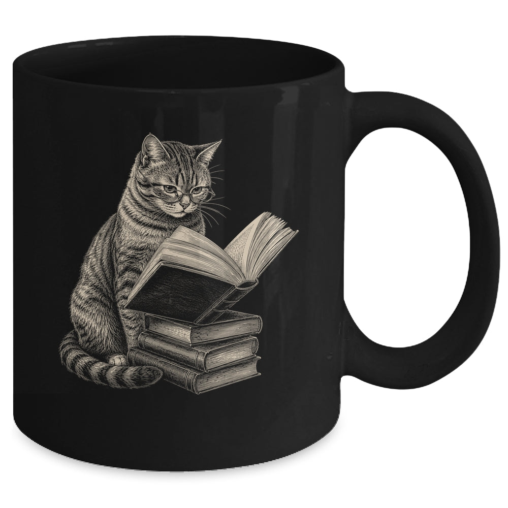 Cat Bookworm Reading Book Funny Cat Lovers Design Graphic Mug | teecentury
