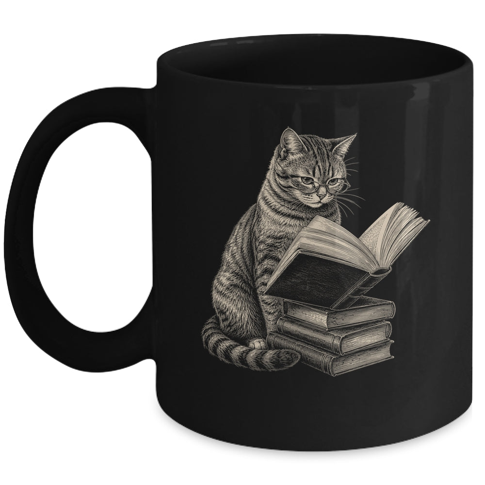 Cat Bookworm Reading Book Funny Cat Lovers Design Graphic Mug | teecentury