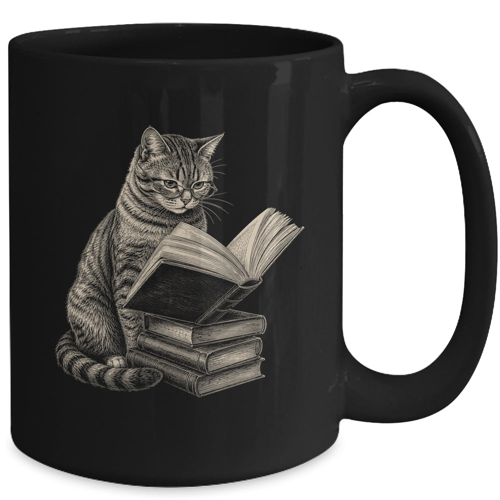 Cat Bookworm Reading Book Funny Cat Lovers Design Graphic Mug | teecentury