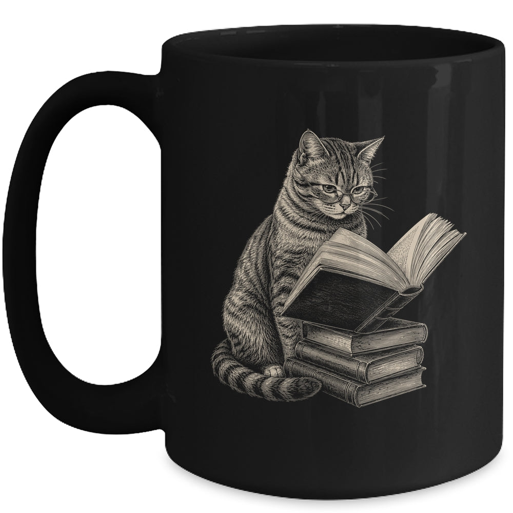 Cat Bookworm Reading Book Funny Cat Lovers Design Graphic Mug | teecentury