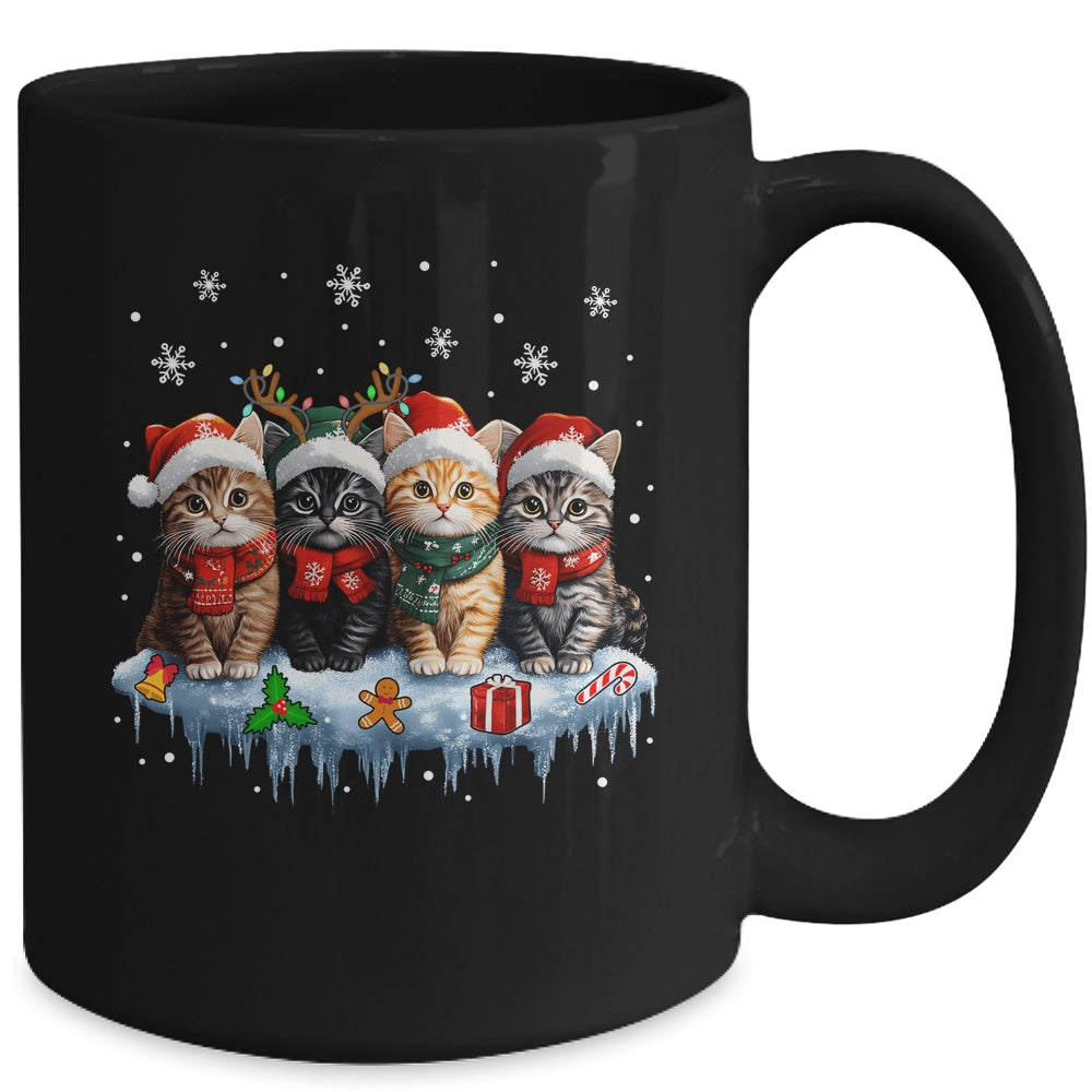 Cat Christmas Light Reindeer Santa Christmas Cat Lover Mug | teecentury