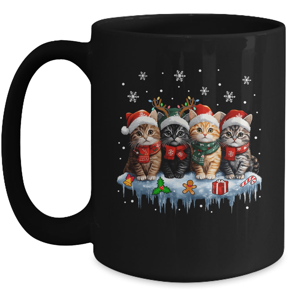 Cat Christmas Light Reindeer Santa Christmas Cat Lover Mug | teecentury
