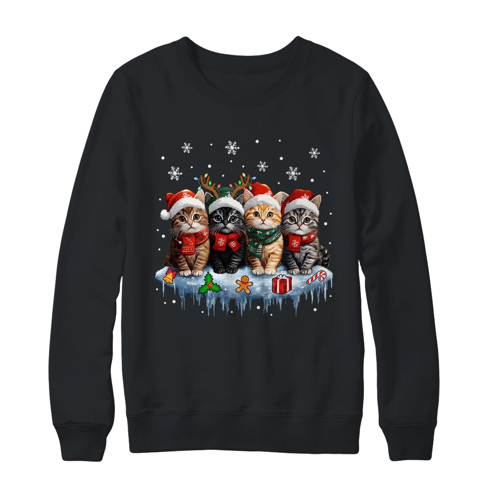 Cat Christmas Light Reindeer Santa Christmas Cat Lover Shirt & Sweatshirt | teecentury