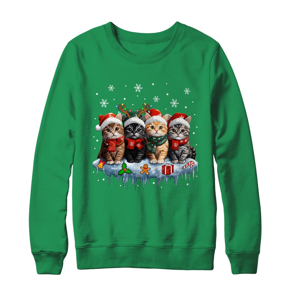 Cat Christmas Light Reindeer Santa Christmas Cat Lover Shirt & Sweatshirt | teecentury