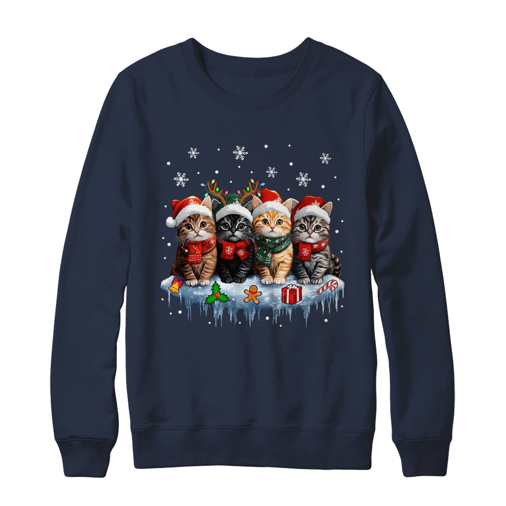 Cat Christmas Light Reindeer Santa Christmas Cat Lover Shirt & Sweatshirt | teecentury