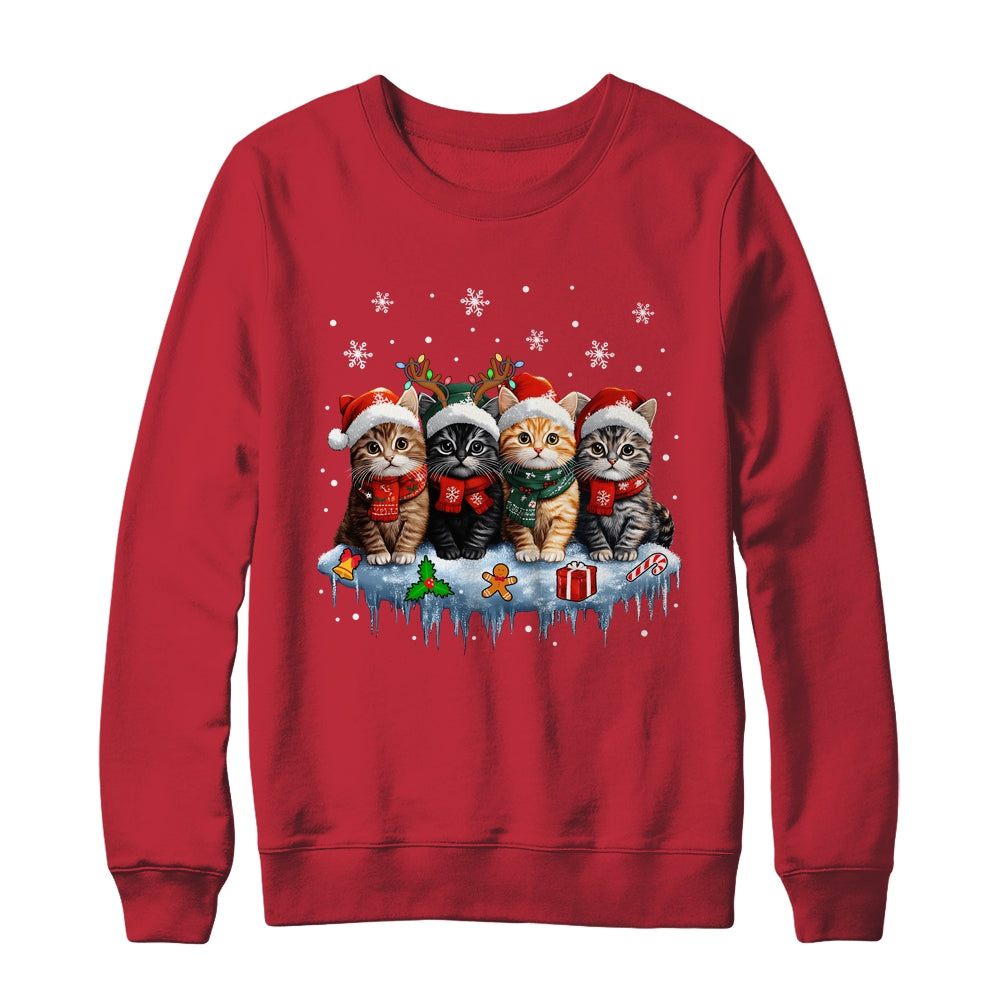 Cat Christmas Light Reindeer Santa Christmas Cat Lover Shirt & Sweatshirt | teecentury