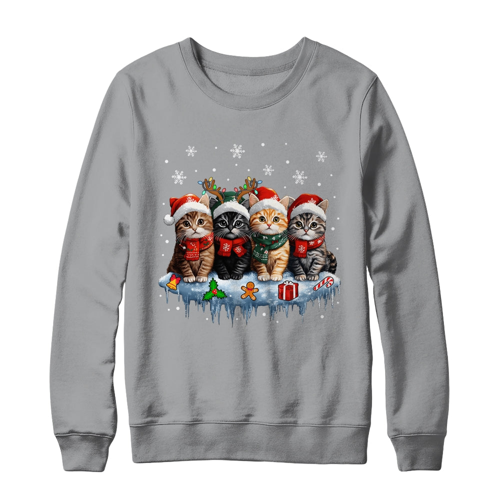 Cat Christmas Light Reindeer Santa Christmas Cat Lover Shirt & Sweatshirt | teecentury