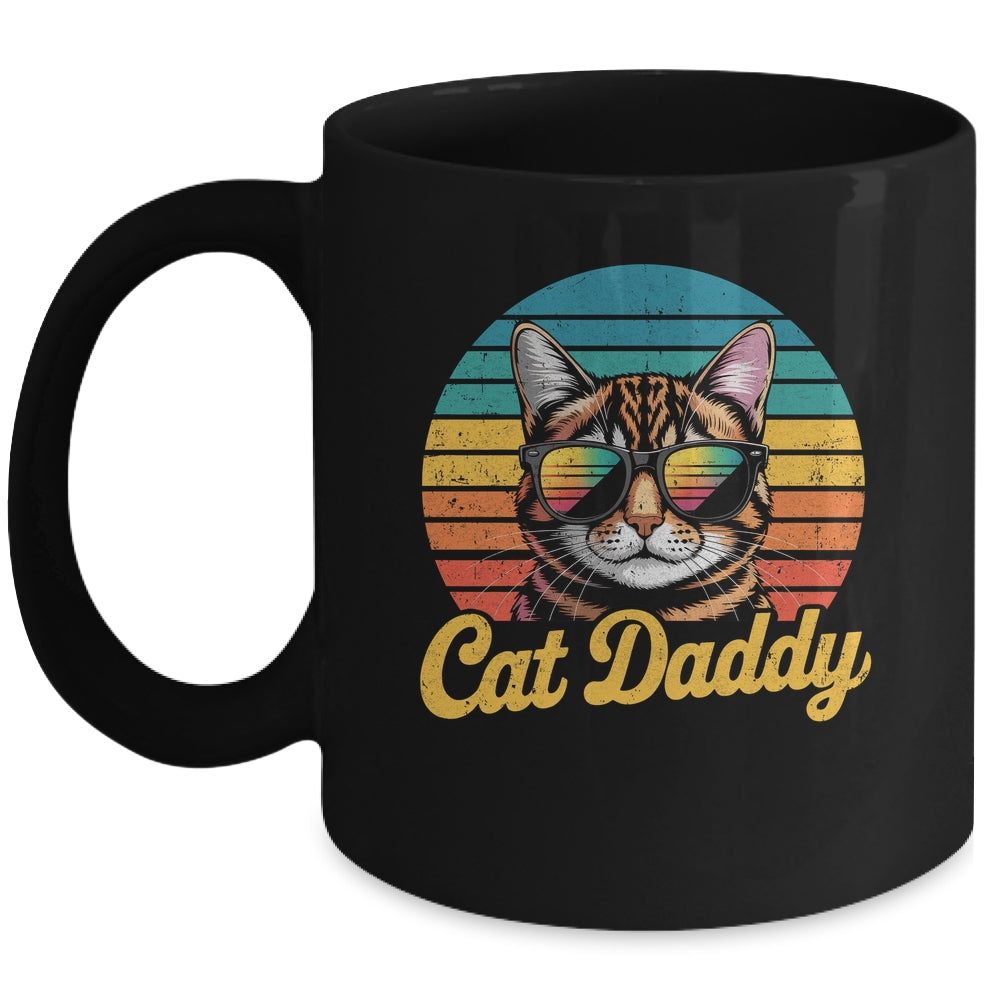 Cat Daddy Retro 70s 80s Funny Black Cat Dad Men Fathers Day Mug | teecentury