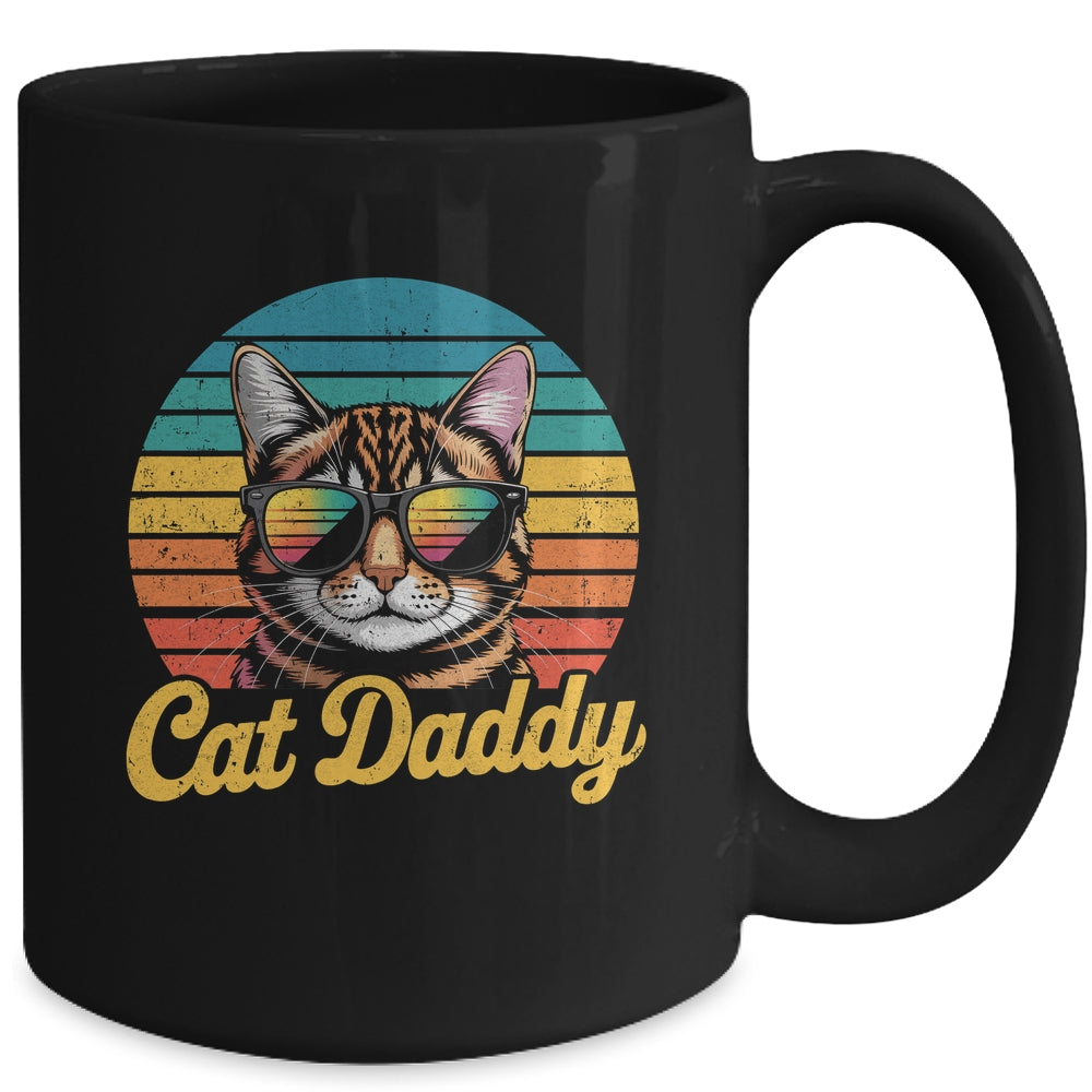 Cat Daddy Retro 70s 80s Funny Black Cat Dad Men Fathers Day Mug | teecentury