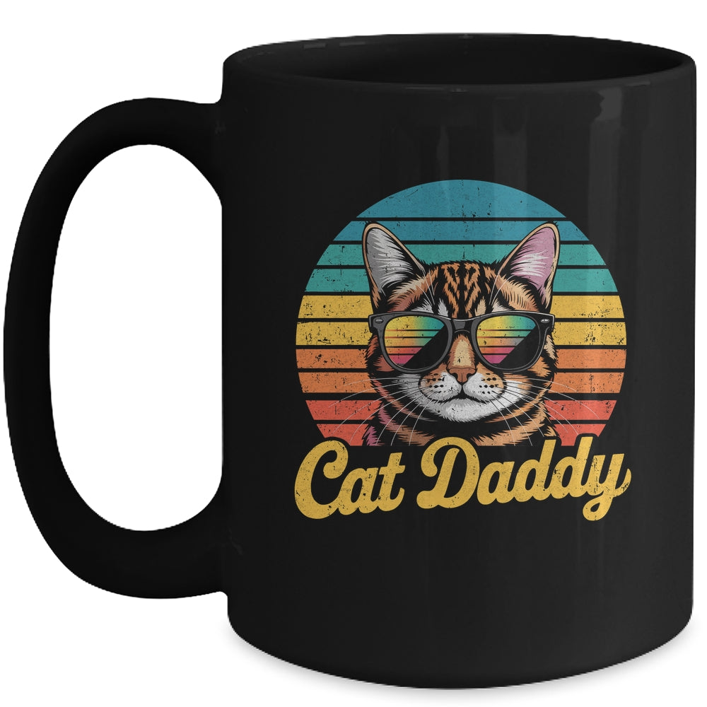 Cat Daddy Retro 70s 80s Funny Black Cat Dad Men Fathers Day Mug | teecentury