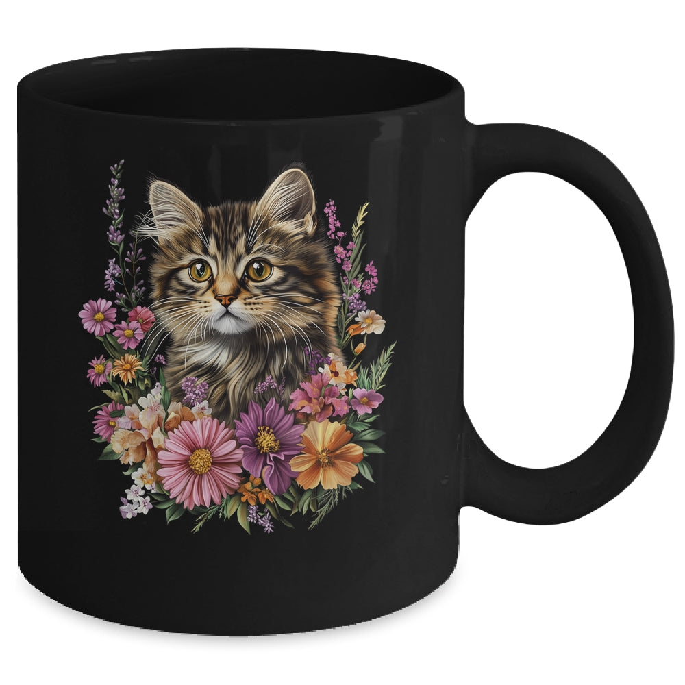 Cat Flower Floral Cute Kitten Graphic Women Girls Kids Mug | teecentury