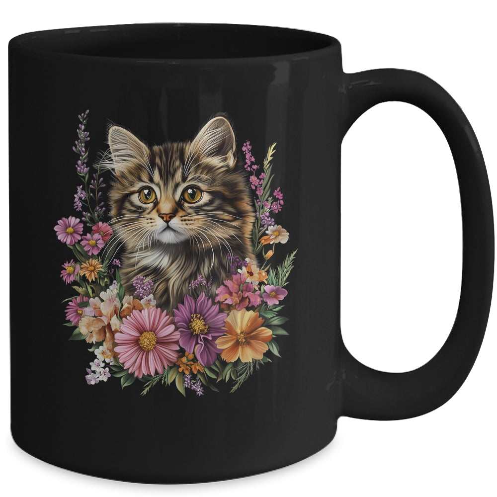 Cat Flower Floral Cute Kitten Graphic Women Girls Kids Mug | teecentury